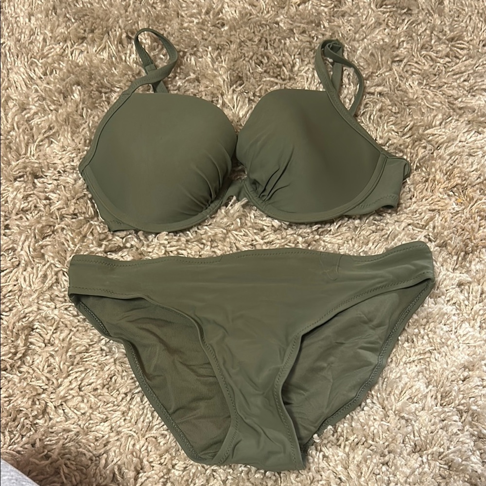 Aerie Olive Green Bikini Swim Set Classic Triangle Design